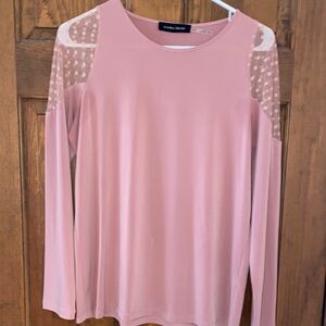 Ivanka Trump Pink Long Sleeve Top with Sheer Polka Dot Accents